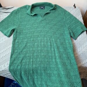 Abercrombie & Fitch Crochet Sweater Polo Large Tall Retro Preppy Knit Green